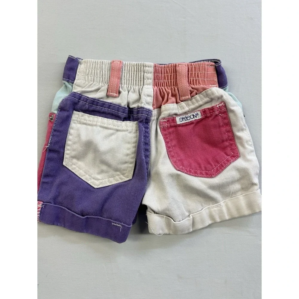 Vintage 90s Season Brand Pastel Color Block Shorts Size 2T